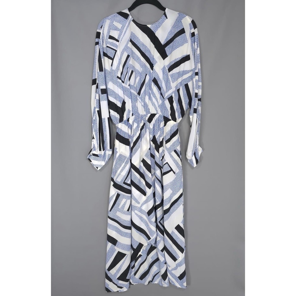 CLOSED Women's Midi Dress Size XS Asymmetric Hem Gathered SILK Blend Galaxy Blue - Picture 4 of 16